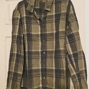 Prana Green and Brown Casual Button Down Shirt